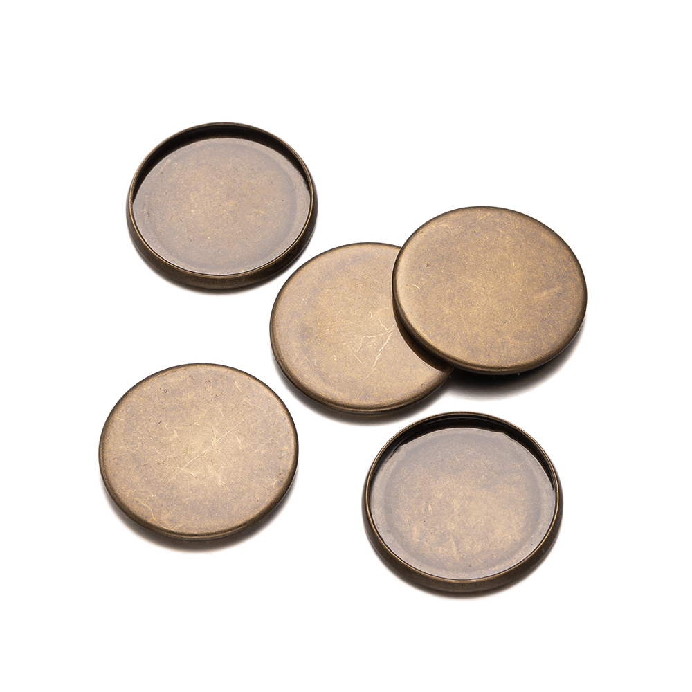 Bezels Set Pendant - Bandejas redondas planas de bronze antigo,