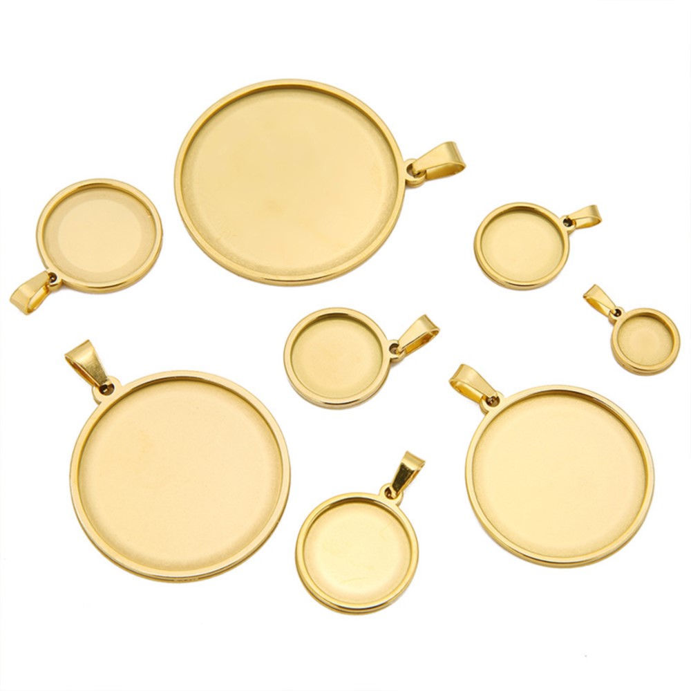 Bezels Set Pendant - Aço inoxidável Rodada Cabochão, Configurações da